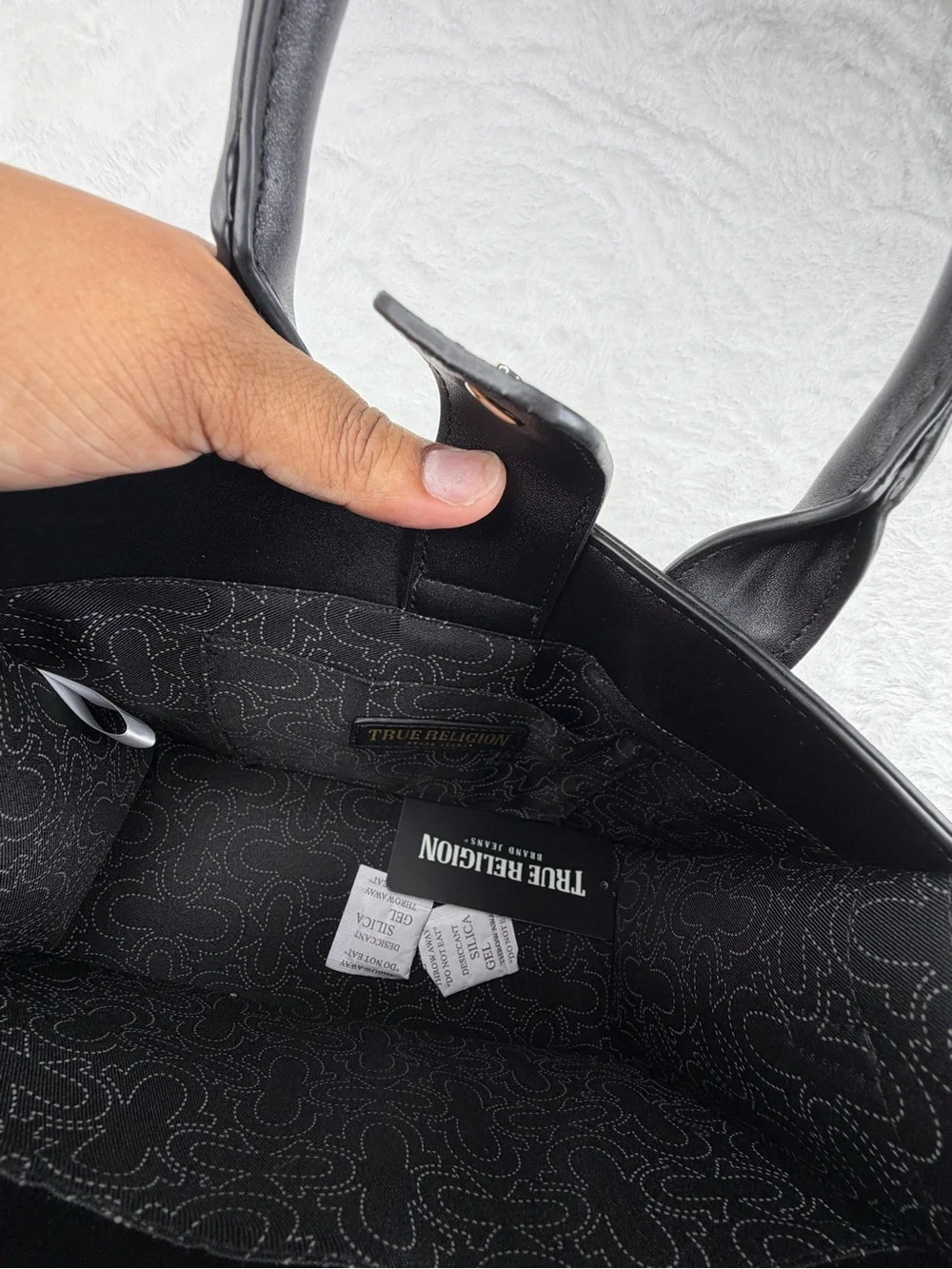 True Religion Black Mini Satchel with Gold Accent